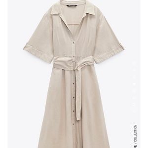 Zara Linen Blend Shirt Dress